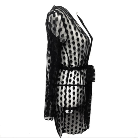 Savvy Sexy Set Lace Polka Dot Kimono Wrap Lingerie - Picture 7 of 11